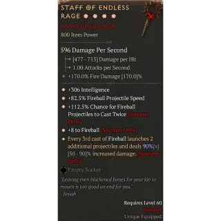 Season 6 800IP 4GA staff of endless rage special affix max roll 90%  Diablo 4