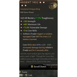S12 4GA Argent Veil special affix max roll 60% Diablo 4 