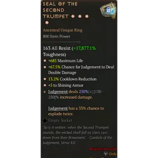 Diablo 4 S11 Seal of the second trumpet 4GA special affix max roll 250%