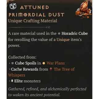 5x Attuned Primordial Dust Diablo 4 S13