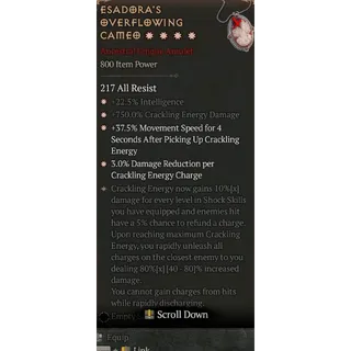 Diablo 4 S12 4GA Esadora's Overflowing Cameo special affix max roll 80%