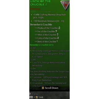 Set Charm Berserker's Crucible Full set Total +85 Max Resource Diablo 4 S13
