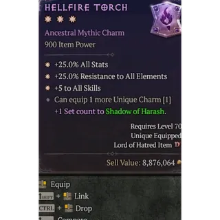 3GA Hellfire Torch Mythic Charm For Shadow Of Harash Diablo 4 Season 15 S15