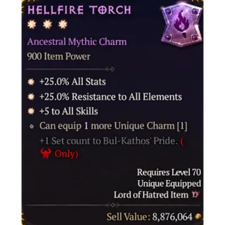 Barbarian 3GA Hellfire Torch Charm For Bul Kathos Pride Diablo 4 S15