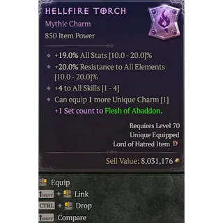 Warlock Hellfire Torch Mythic Charm High Roll 4 To All Skills Diablo 4 S15 