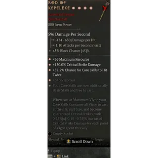 S11 Rod of Kepeleke 4GA special affix Max Roll 0.75% Diablo 4