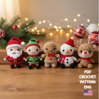 5-in-1 Christmas Amigurumi Set PDF – Santa, Snowman, Gingerbread, Elf & Reindeer Crochet Patterns