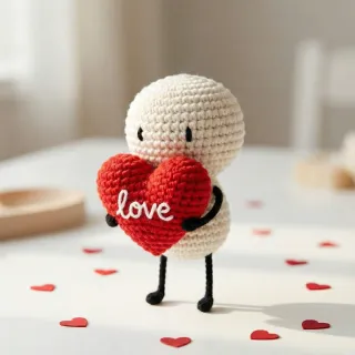 Cute Valentine Keychain Crochet PDF Pattern – Amigurumi Doll with Heart – Easy Crochet Valentine Gift 