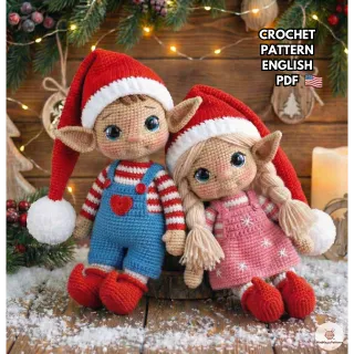 Christmas Elf Amigurumi Crochet Pattern PDF – Boy & Girl Elf, Step-by-Step Beginner Friendly, 20 cm Doll, English Instructions
