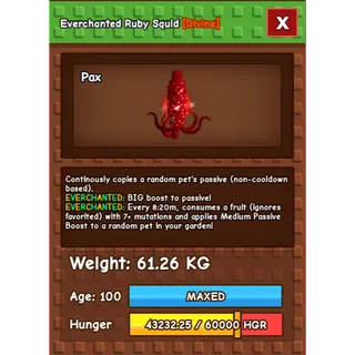 Grow a Garden - ruby squid ( huge , everchanted ) 