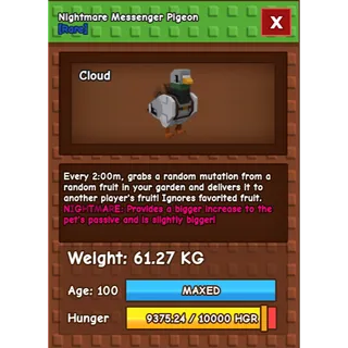 Grow a Garden - messenger pigeon ( huge , nightmare )