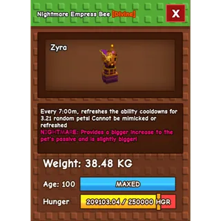 Grow a Garden - empress bee ( nightmare , sime huge )