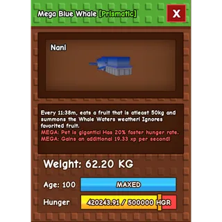 Grow a Garden - blue whale ( mega , huge )
