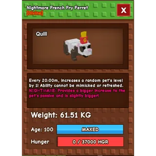 Grow a Garden - french fry ferret ( huge , nightmare )