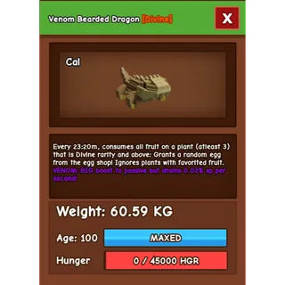 Grow a Garden - Venom  BEARDED DRAGON ( nightmare , huge )