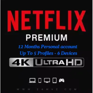 Netflix Premium 4K UHD (12 Months, 5 Profiles) - Quick Activation