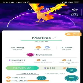 Dynamax Moltres Pokemon Go