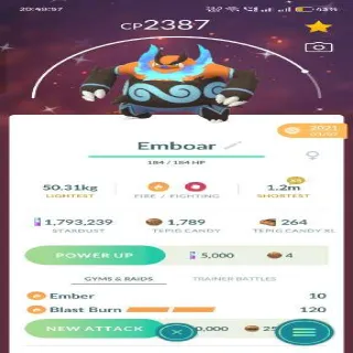 Pokemon Go Shiny Emboar Guaranteed Lucky Trade