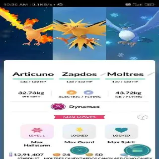 Articuno Zapdos Moltres Dynamax Bundle Pokemon Go