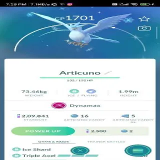 Dynamax Shiny Articuno Pokemon Go