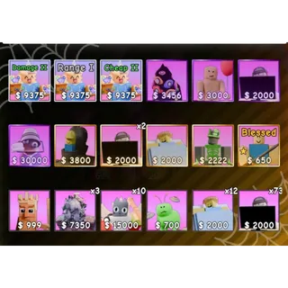 My whole inventory (Click for more pictures) | Slop Tower Defense