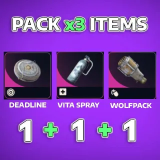 🟣Bundle ARC Raiders ITEMS: 1x DEADLINE, 1x VITA SPRAY, 1x WOLFPACK