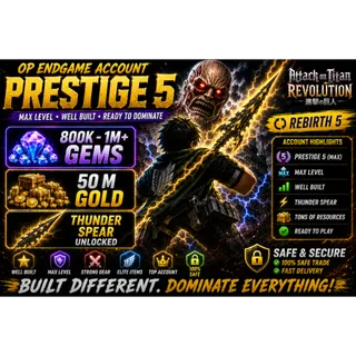 ⚡AOTR Prestige 5 ID⚡ Thunder Spear | 800K-1M Gems | 50M Gold | ready to play