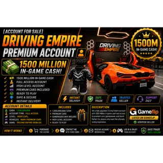 Driving Empire Account | 1500M In-Game Cash | Premium Cars | High Level | Full Access | Fast Delivery