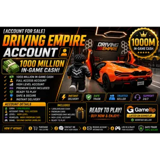 🔥 Driving Empire Account 💰 1B Cash (1000M) 🚗 | Full Access ✅ | High Level ⭐ | Premium Cars 🏎️ | Instant Delivery ⚡