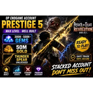 ⚡AOTR Prestige 5 ID⚡ Thunder Spear | 500K-700K Gems | 50M Gold | ready to play
