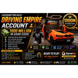 🔥 Driving Empire Account 💰 1B Cash (1000M) 🚗 | Full Access ✅ | High Level ⭐ | Premium Cars 🏎️ | Instant Delivery ⚡