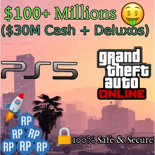 PS5 GTA V | 100+ Million Total | 30+ RP Level | {Cash+Dulexo} | Full Access | Safe & Secure | Instant Delivery + Gifts