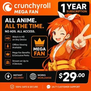 Crunchyroll Mega Fan 12 Months | 1 Year Premium Subscription |Fast Delivery