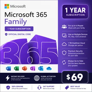 Microsoft 365 Family 12 Months Digital Code | 6TB OneDrive | Fast Delivery