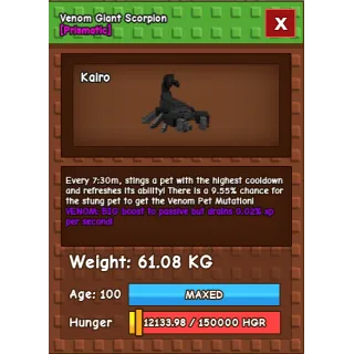 Venom Giant Scorpion 60+ kg