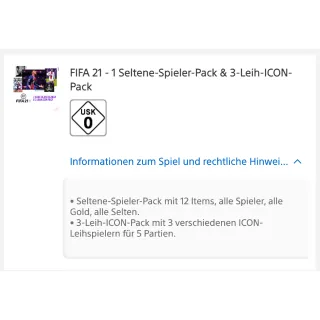PSN FIFA 21 ULTIMATE TEAM - 1 Gold Rare-Player-Pack & 3-Borrow-ICON-Pack (EU only Europe)