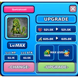 MAXED Quetzalcoatl 521.5K HP 625.8K ATK Combo x1.2