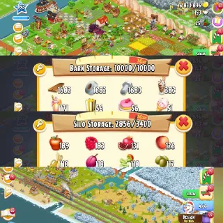 Hayday Account lv160+ Barn Storage 10k | Silo Storage 3400