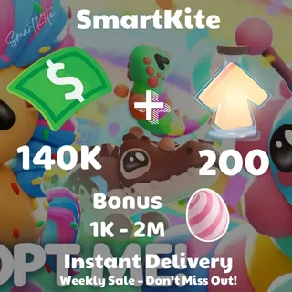[Adopt Me] [6% OFF 🏷️]  140K Buck 💸 +  200 Age Up Potion 🧪 +  Bonus Candy Egg 🐰  + Full Access 🗝️