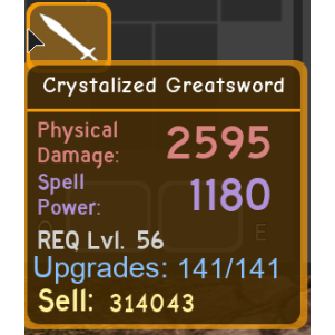 Other Crystalized Greatsword In Game Items Gameflip - roblox dungeon quest stats