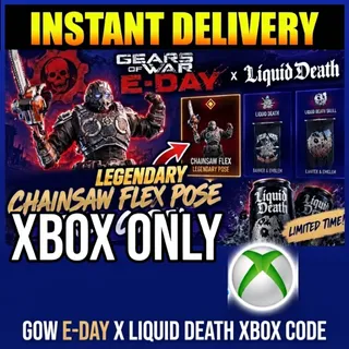 Gears of War E-Day x Liquid Death Chainsaw Flex Legendary Pose DLC Xbox Instant