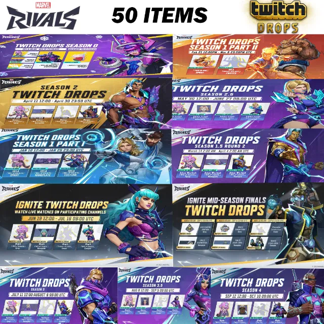 Revive Drop Rivals Marvel Rivals Twitch Drops - All Available 50 Items - 11 COSTUMES + 29 ...