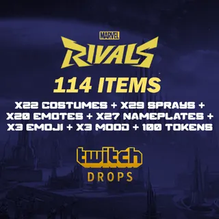 Marvel Rivals Twitch Drops - ALL POSSIBLE DROPS(121) 24 COSTUMES + 97 PLATES / SPRAYS / EMOTES / OTHER