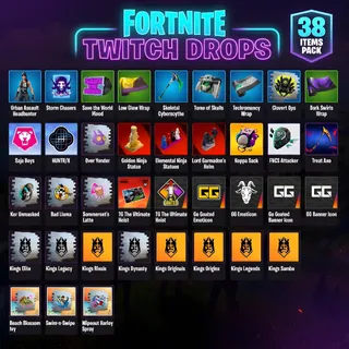 Fortnite Twitch Drops - Backs + Wraps + Sprays + MORE - 38 Items