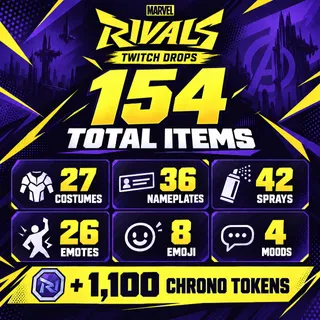 Marvel Rivals Twitch Drops - ALL POSSIBLE DROPS(154) 27 COSTUMES + 36 PLATES / SPRAYS / EMOTES / OTHER
