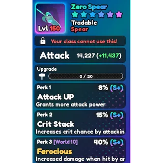 World Zero zero weapons [Zero Spear]