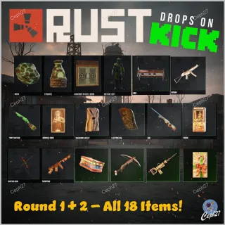 Rust KICK Drops - Round 1 + 2 - AUTOMATIC DELIVERY - ALL 18/18 Items/Skins - Hazmat Suit + Rustmas!