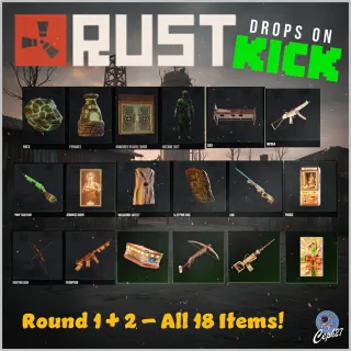 Rust KICK Drops - Round 1 + 2 - AUTOMATIC DELIVERY - ALL 18/18 Items/Skins - Hazmat Suit + Rustmas!