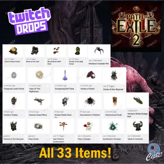 Path of Exile 2 Twitch Drops - Hands of Xesht + 32 More - 33 PoE 2 Items/Skins