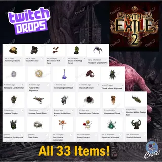 Path of Exile 2 Twitch Drops - Hands of Xesht + 32 More - 33 PoE 2 Items/Skins